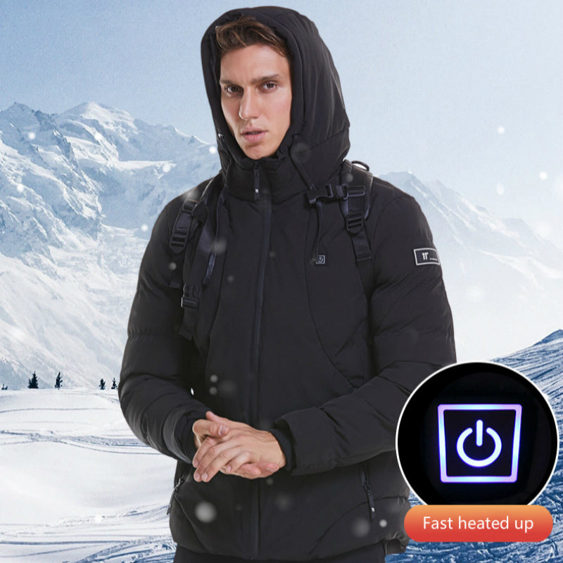 New Men Women Cotton Coat USB Smart Electric Heated Jackets Winter Thicken Down Outdoor Hiking Ski Clothing 7XL